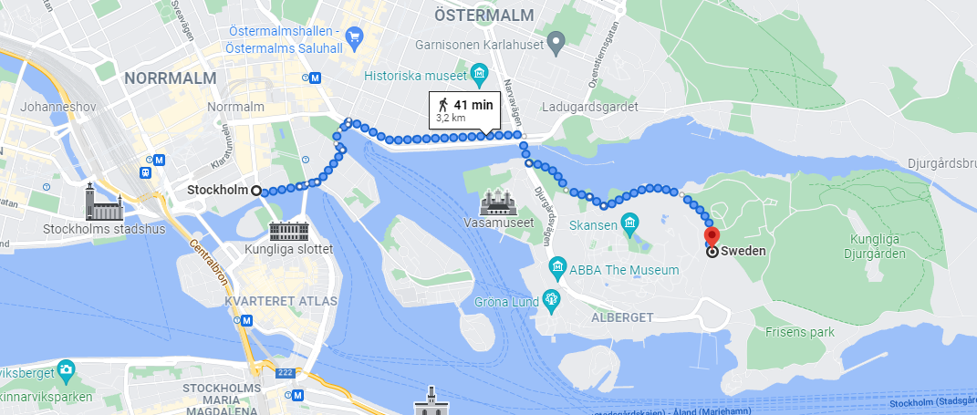 It is a very good walk to Djurgården from Stockholm city station. But also, you can take a bus there. It cost 38SEK 😉