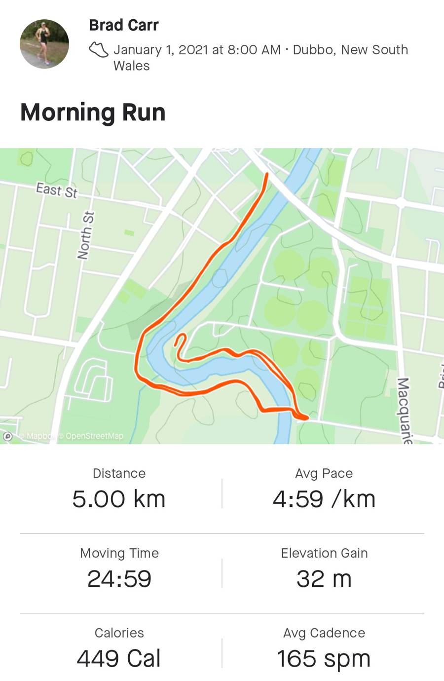 The parkrun was a really nice, out and back course along the Macquarie River.