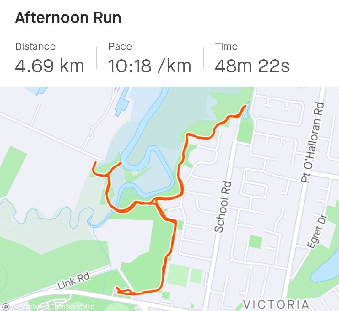 Our afternoon run/walk. It is not quite the whole parkrun course but most of it.