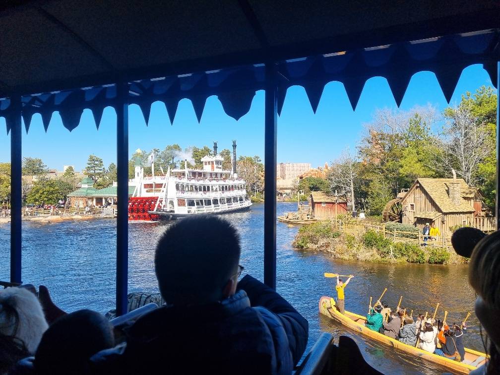 A ferry boat ride and a canoe load of tourists learning to paddle a lap around Tom Sawyer Island.