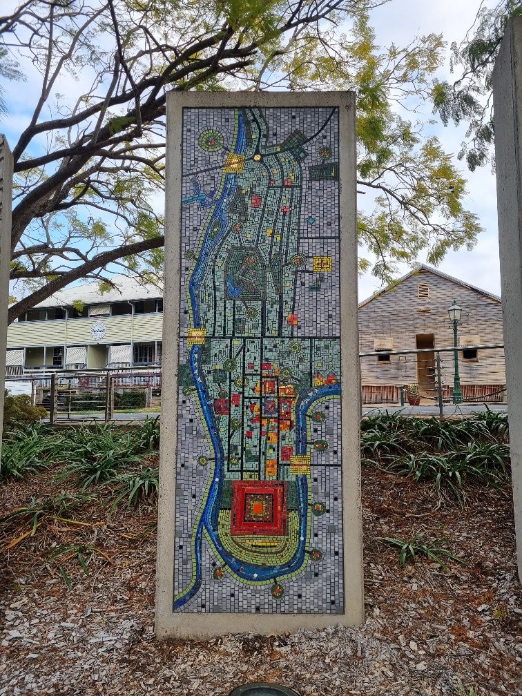 A great mosaic town map art work which really shows how the river wraps around and was the main life blood of the town.