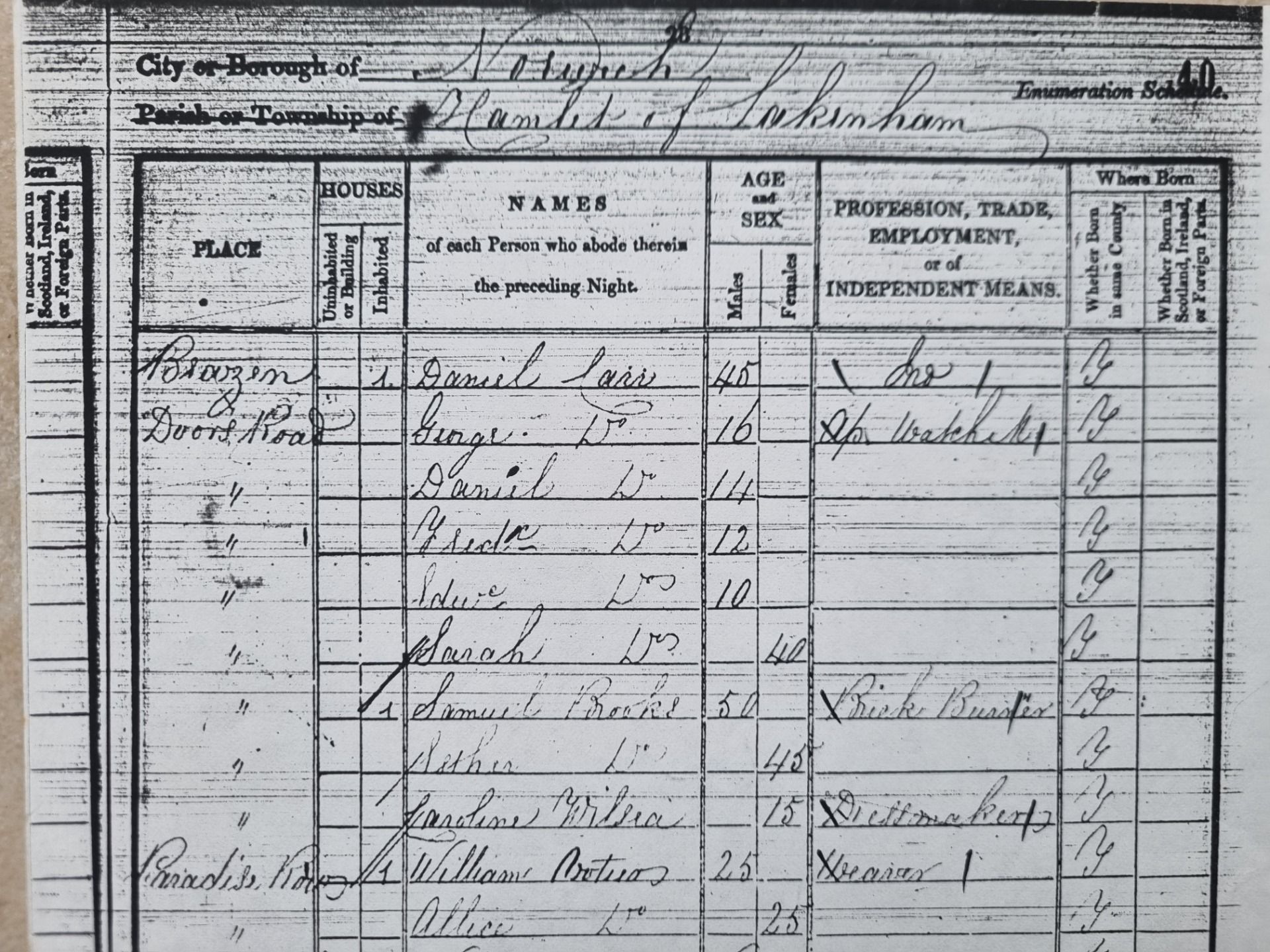 The army paybook led me to finding young Frederick on the 1841 and 51 census. Finding this record got me Frederick’s parents Daniel and Sarah and most importantly their ages. With the parents’ ages I was able to find good matches for their christenings in Burgh Apton.