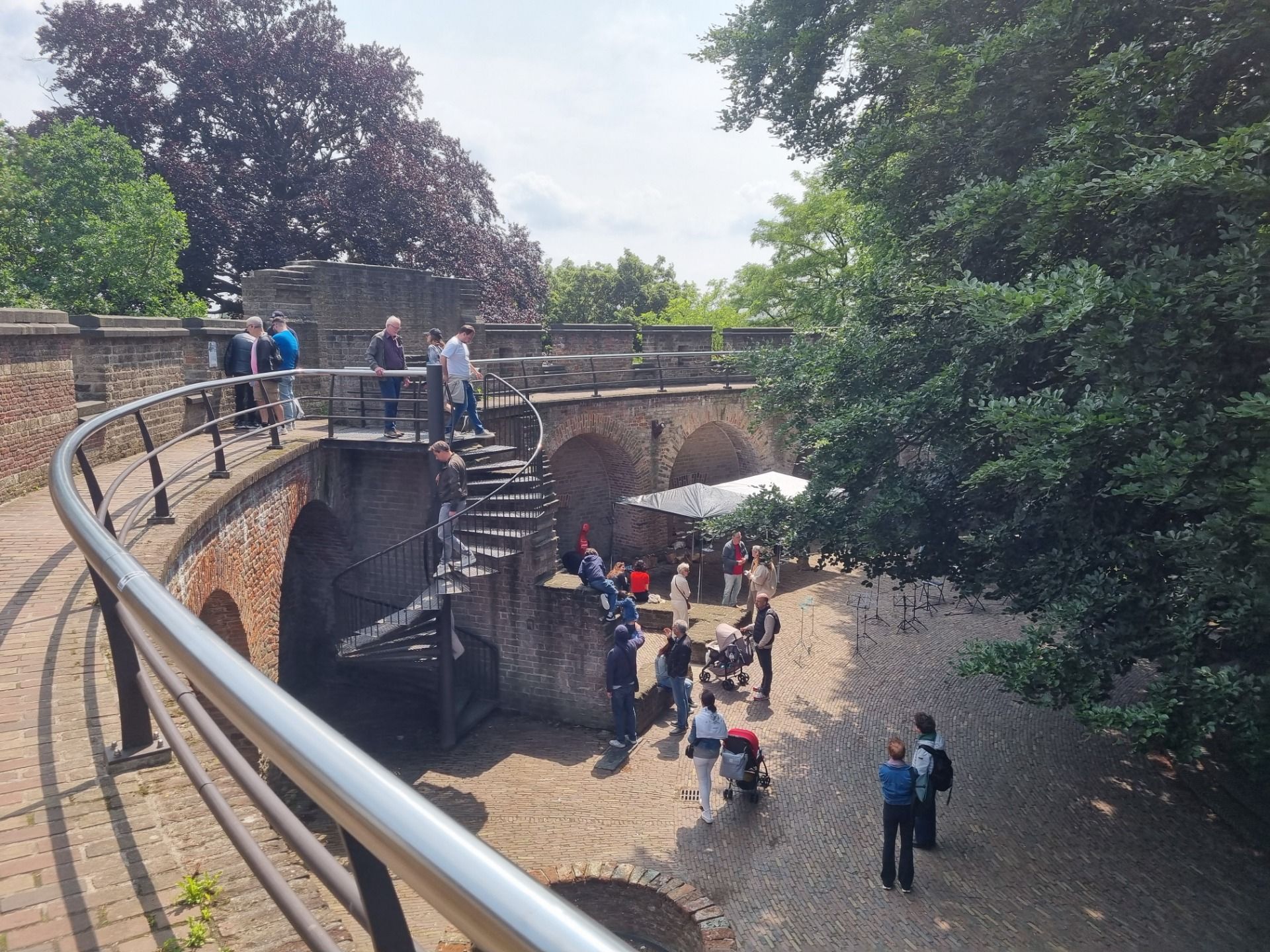 A few modern hand rails and stairs gave us good access to the walls and it looked like a youth musical group was setting up for a bit of a concert. 