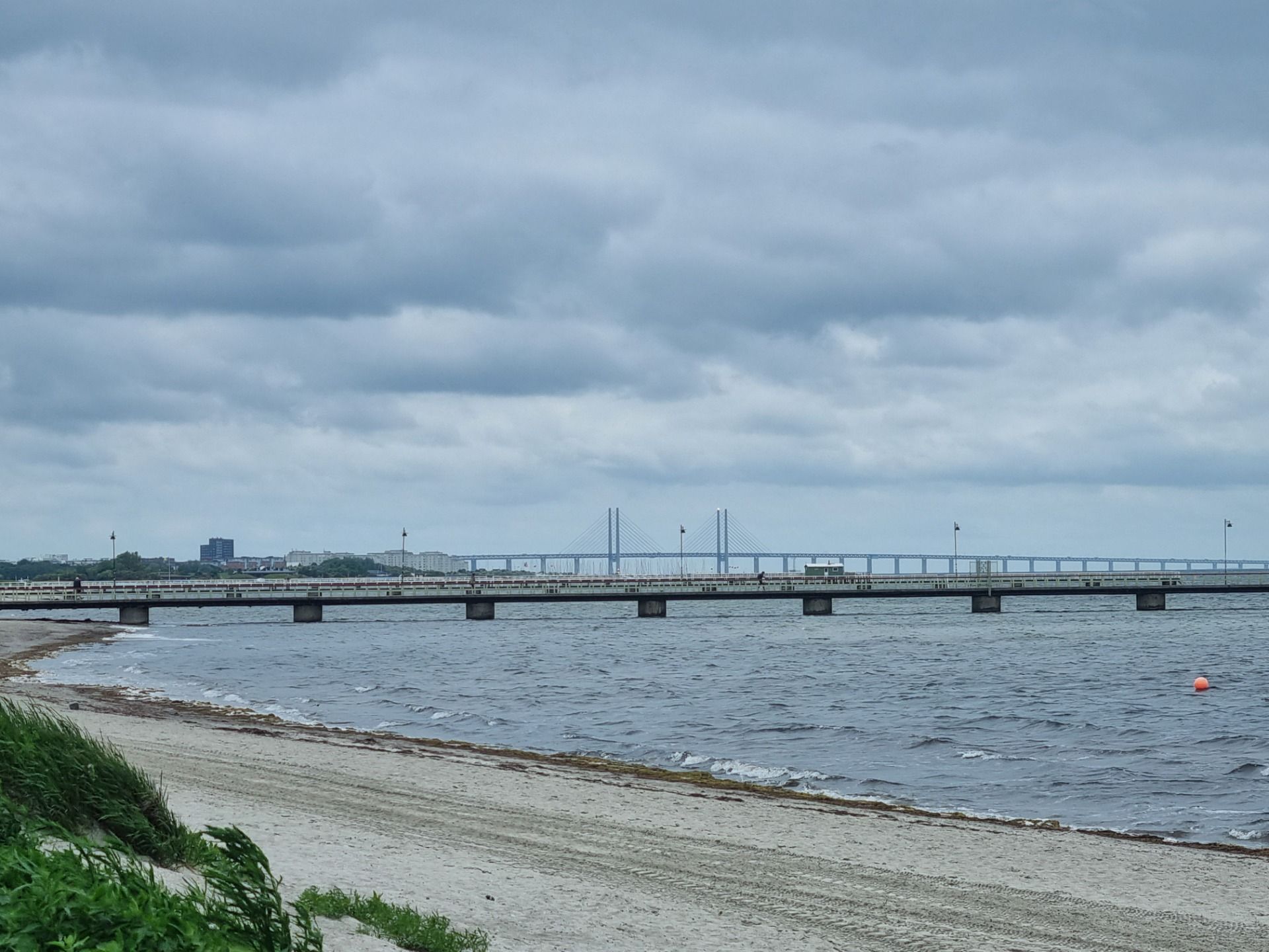 It was pretty cold and windy when we got to beach, the submarine would have come in handy. You can just make out the big bridge to Denmark in the back ground.