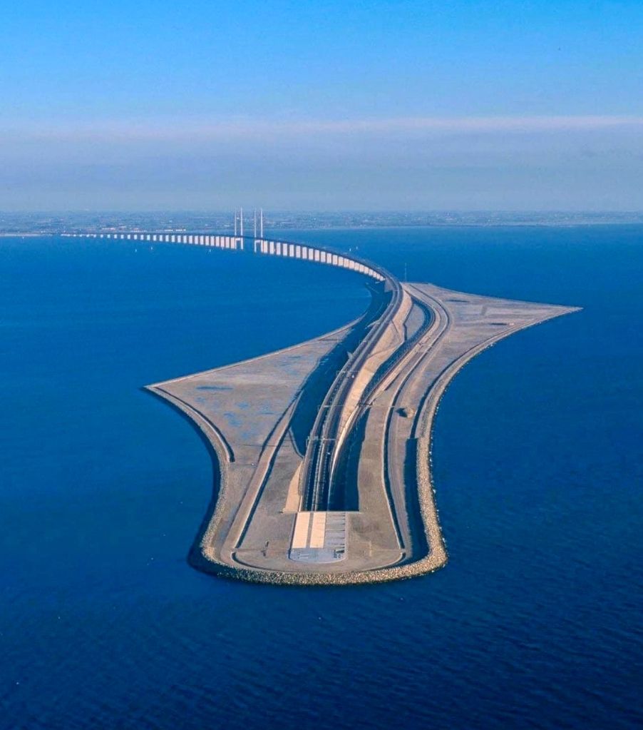Øresund Bridge goes under ground when it gets close to the Copenhagen airport. Photo credit Reddit.