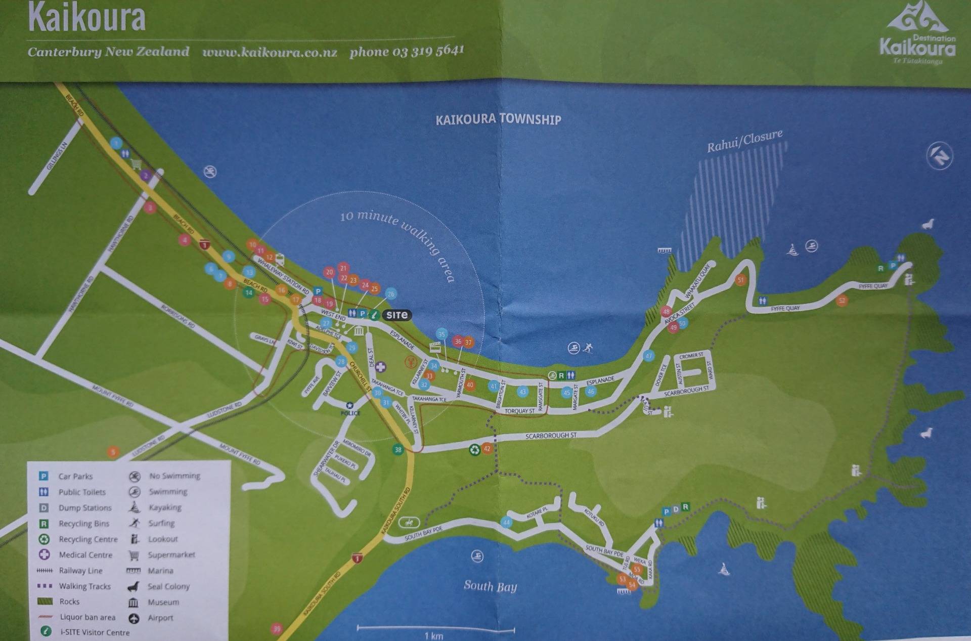 Map of the hiking trails around Kaikoura - we did the purple dotted line