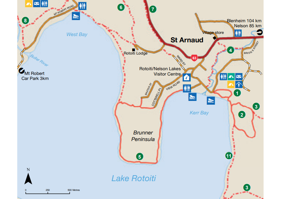 Map of the short walks around Lake Rotoiti