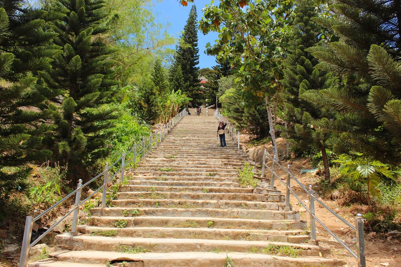 Climbing the stone stairs to the top