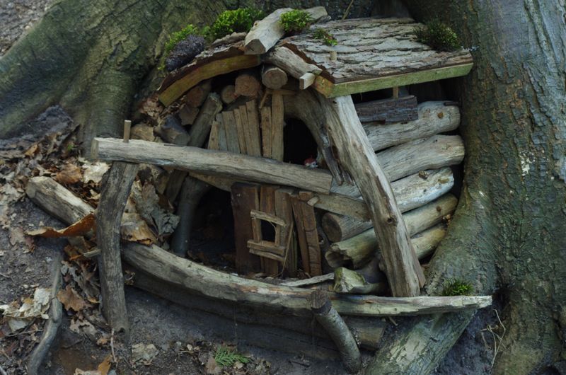 A little ”kabouterhuisje” build inside the roots of a tree.