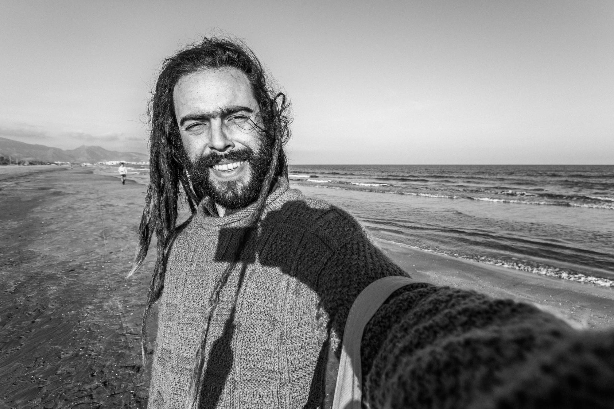 A self-portrait on the beautiful day on the beach in Castellon de la Plana, December 2019