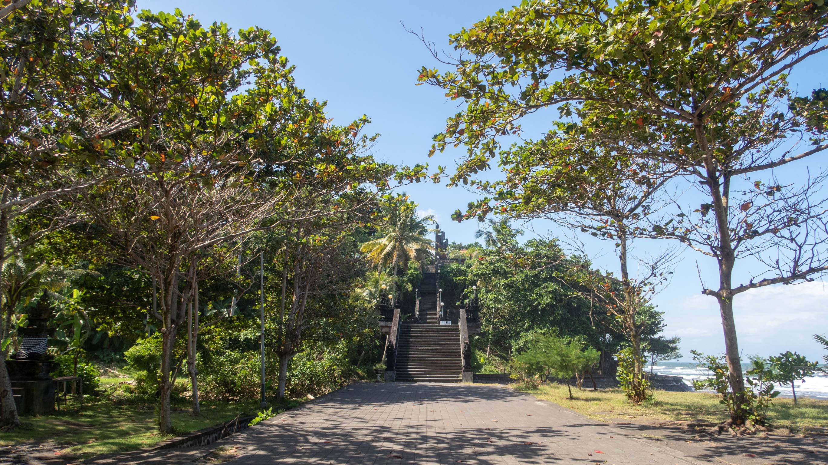 The stairs near the beach leading to the temple.