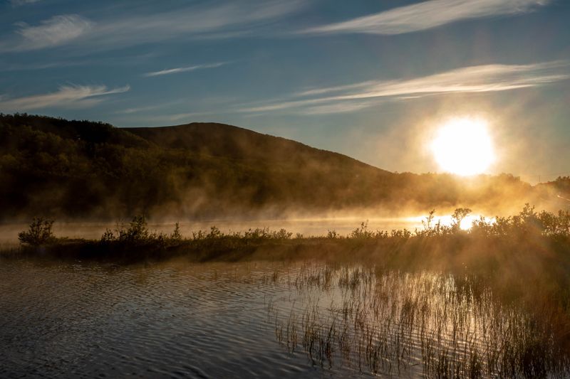 Midnight Sun over a Lake