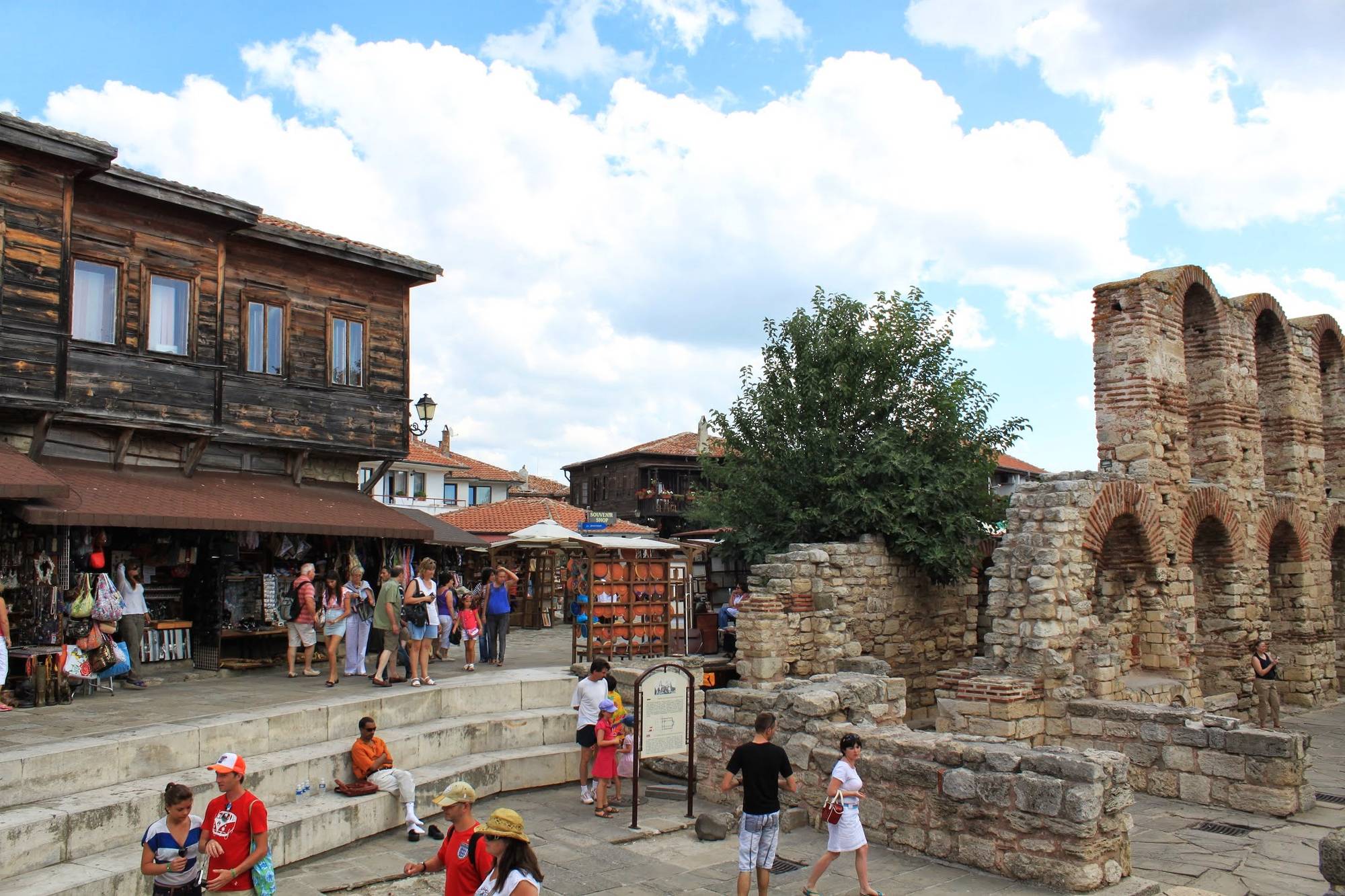 There are many visitors near St. Sophia's Ruins in Nessebar