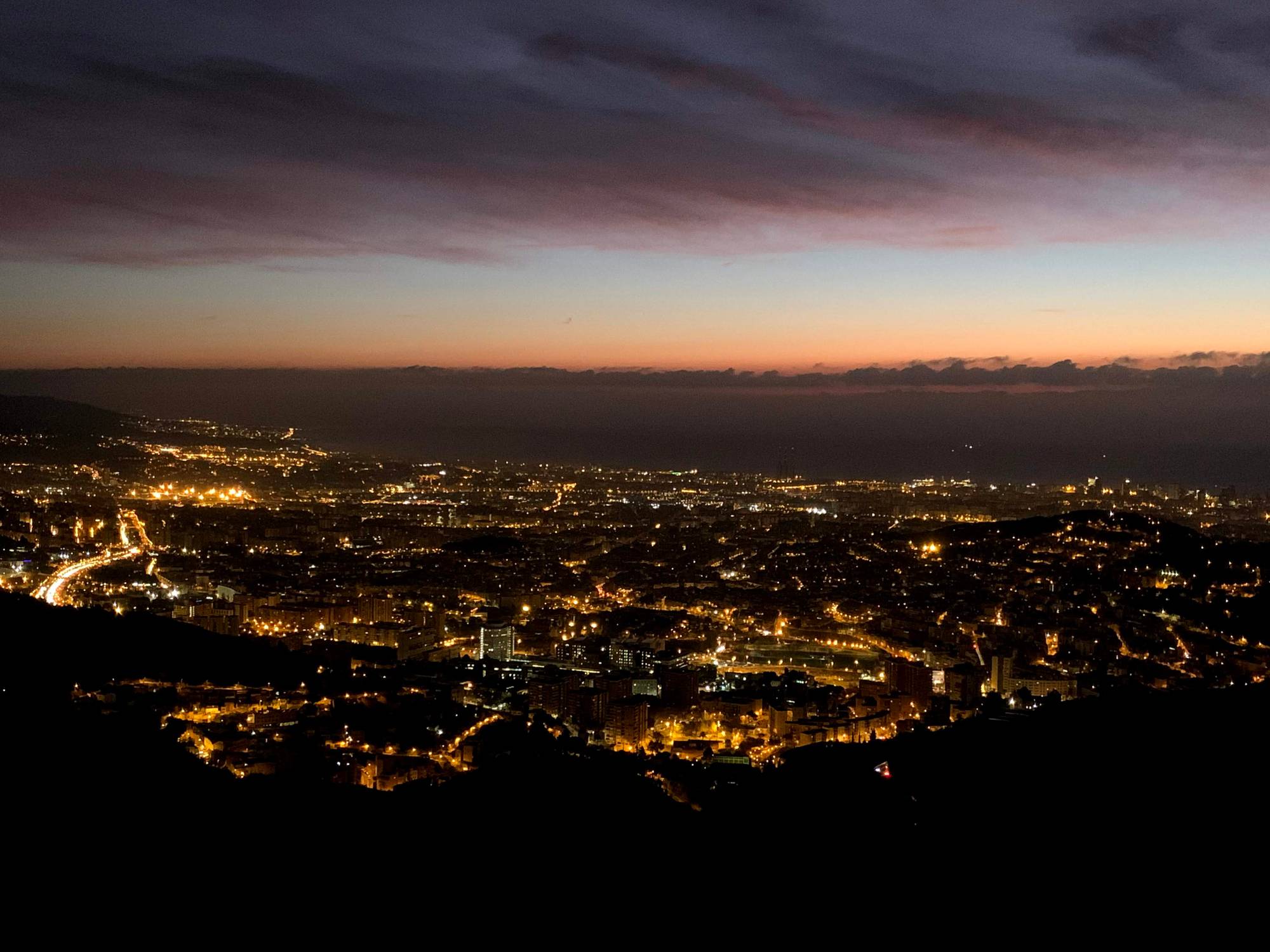 Barcelona at sunrise viewed from Tibidabo, Spain