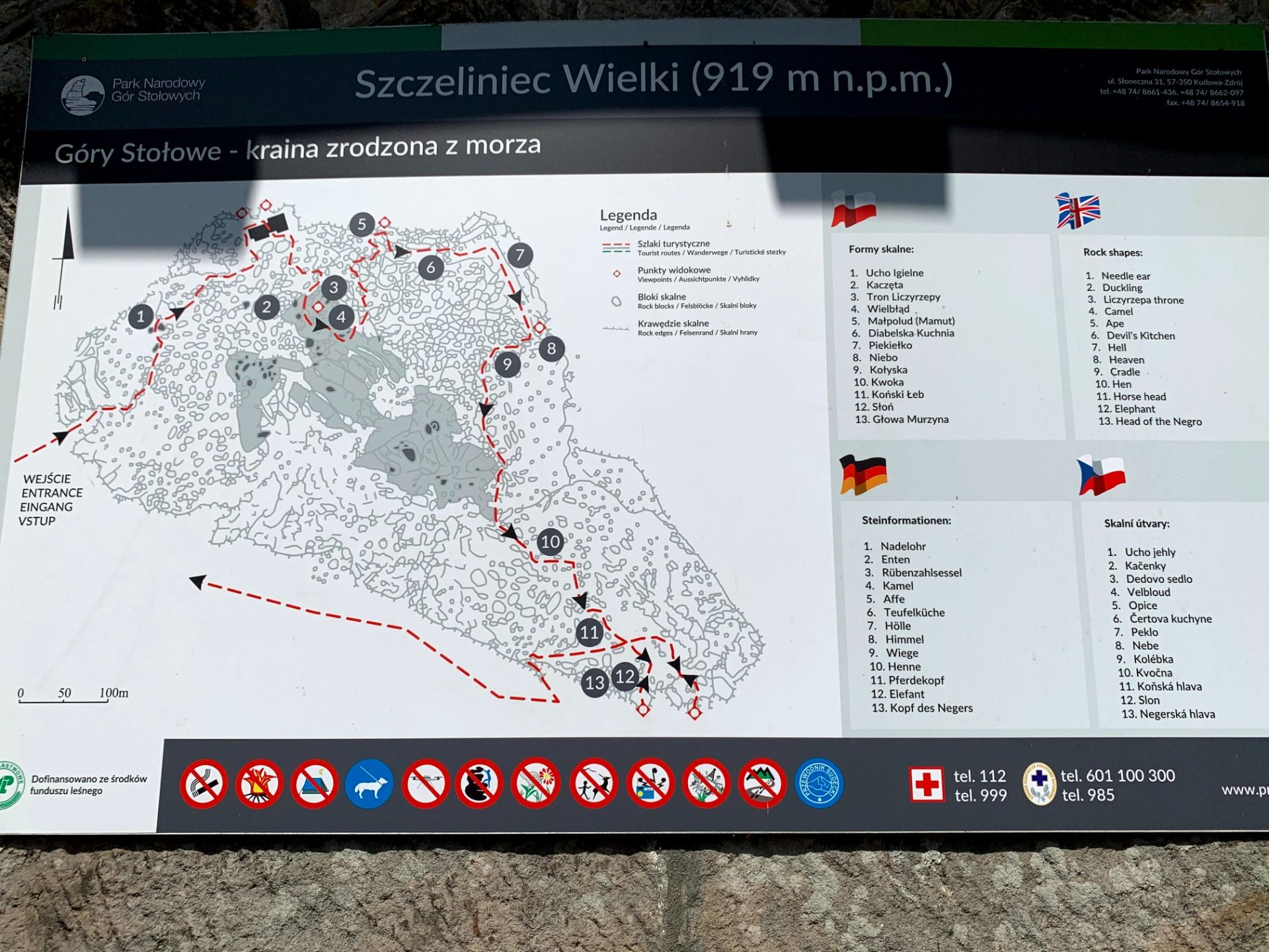 Trasa ścieżki na szczycie Szczelińca
