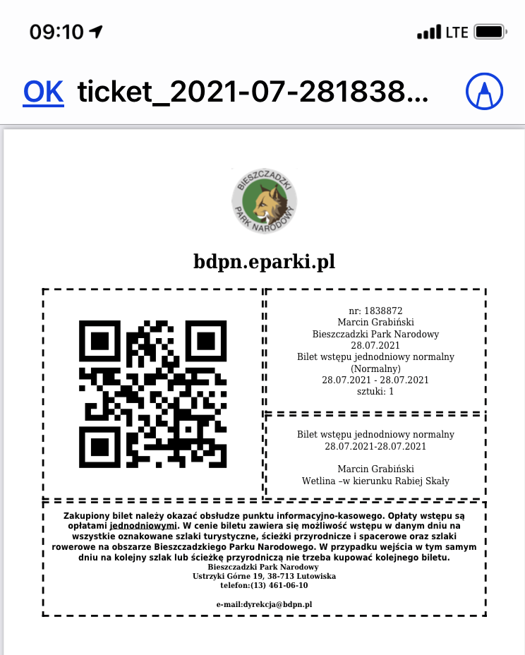 e-bilet do Bieszczadzkiego Parku Narodowego