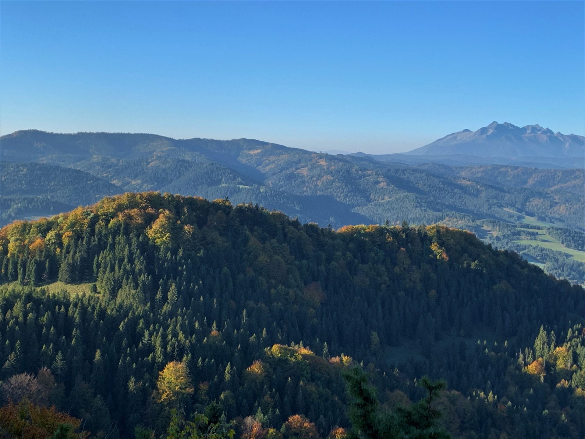 Widok z Wysokiej, po prawej Tatry Wysokie