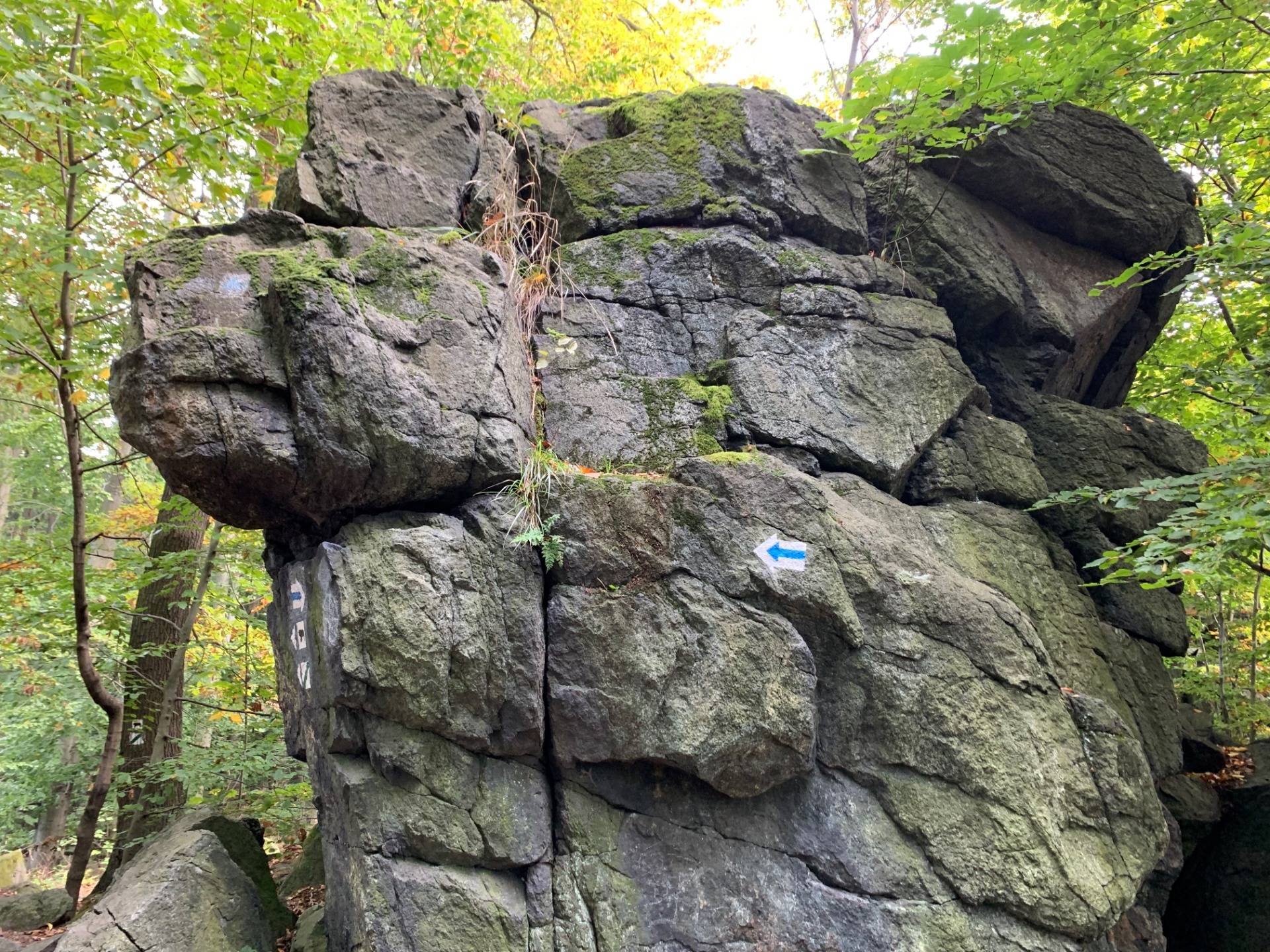 Granitowe skały na niebieskim szlaku na Śleżę