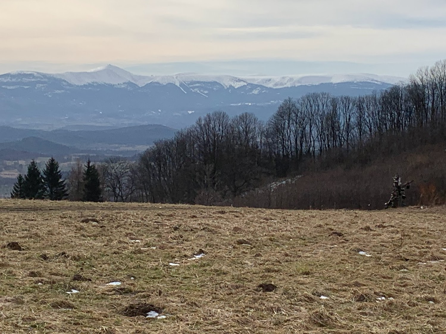Widok z Przełęczy Komarnickiej na Karkonosze i Śnieżkę