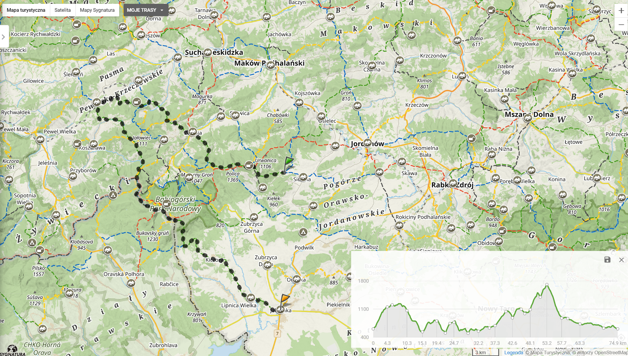 Szlak zielony Sidzina - Jabłonka (mapa-turystyczna.pl)