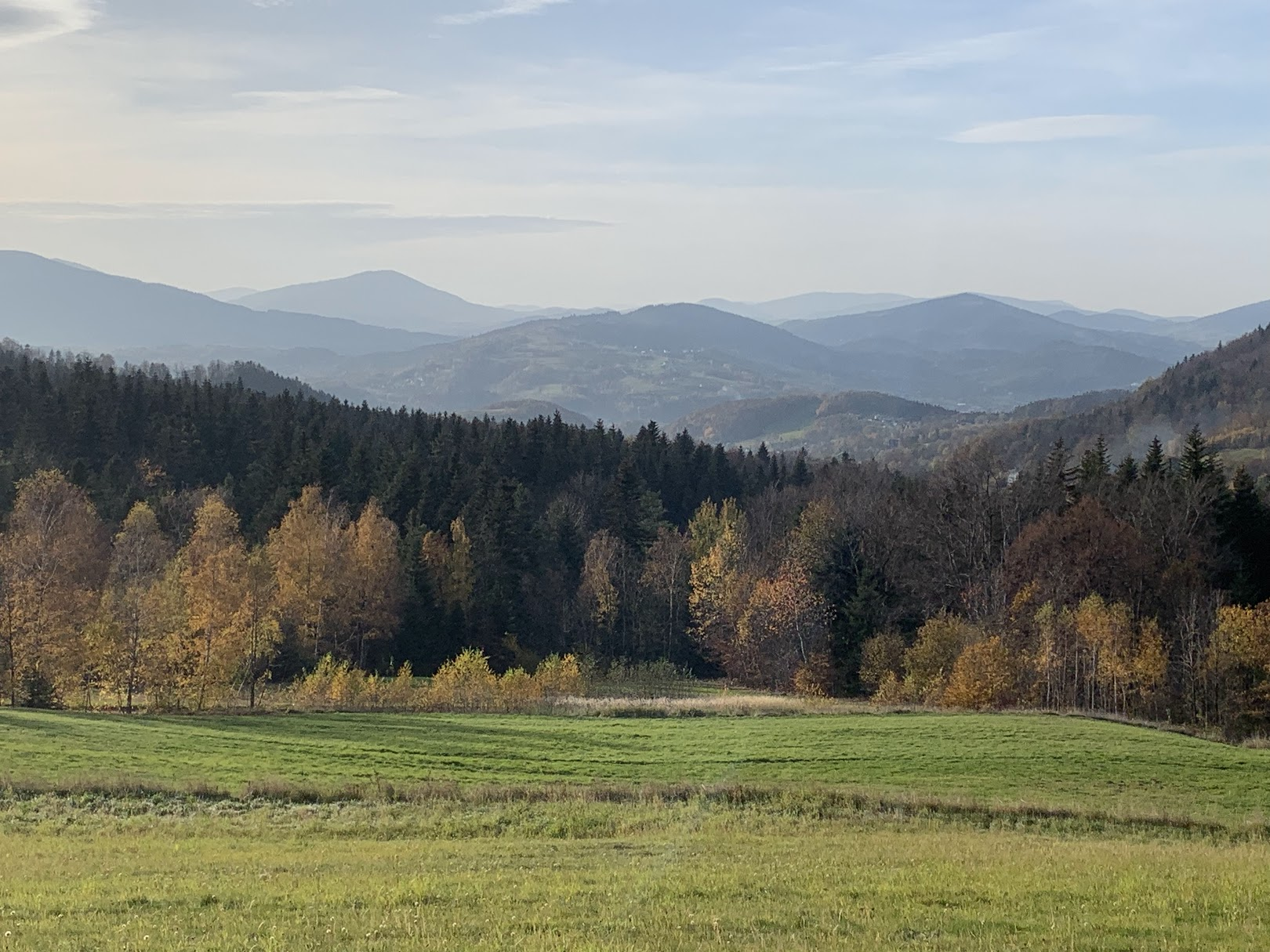 Widok na Beskid Wyspowy z okolic Miejskiej Góry nad Limanową