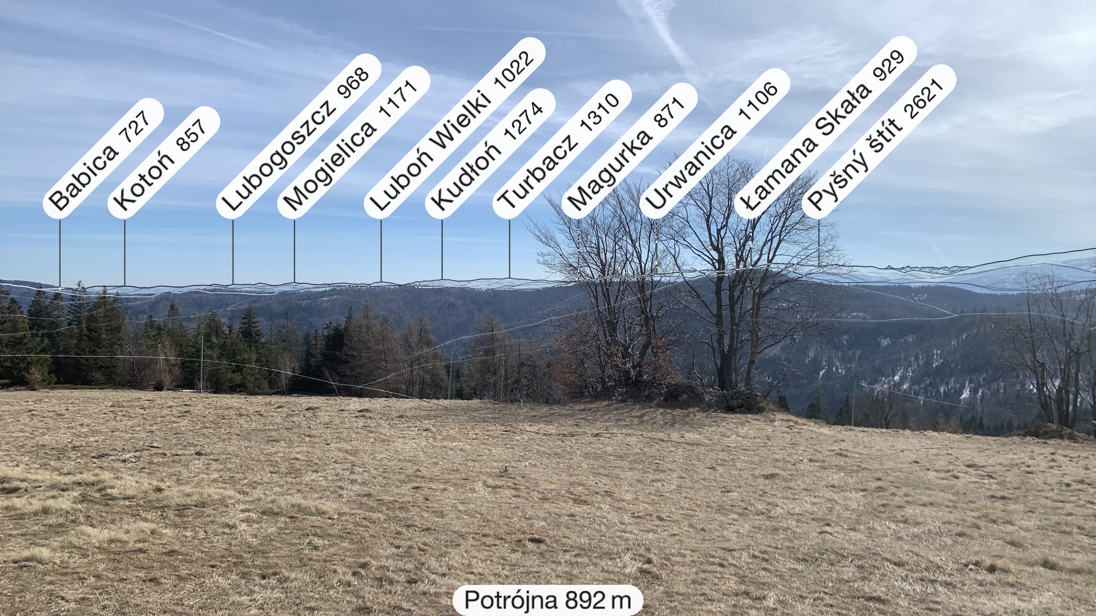 Widok na Gorce i Beskid Wyspowy (najdalszy plan) z Potrójnej (883m)