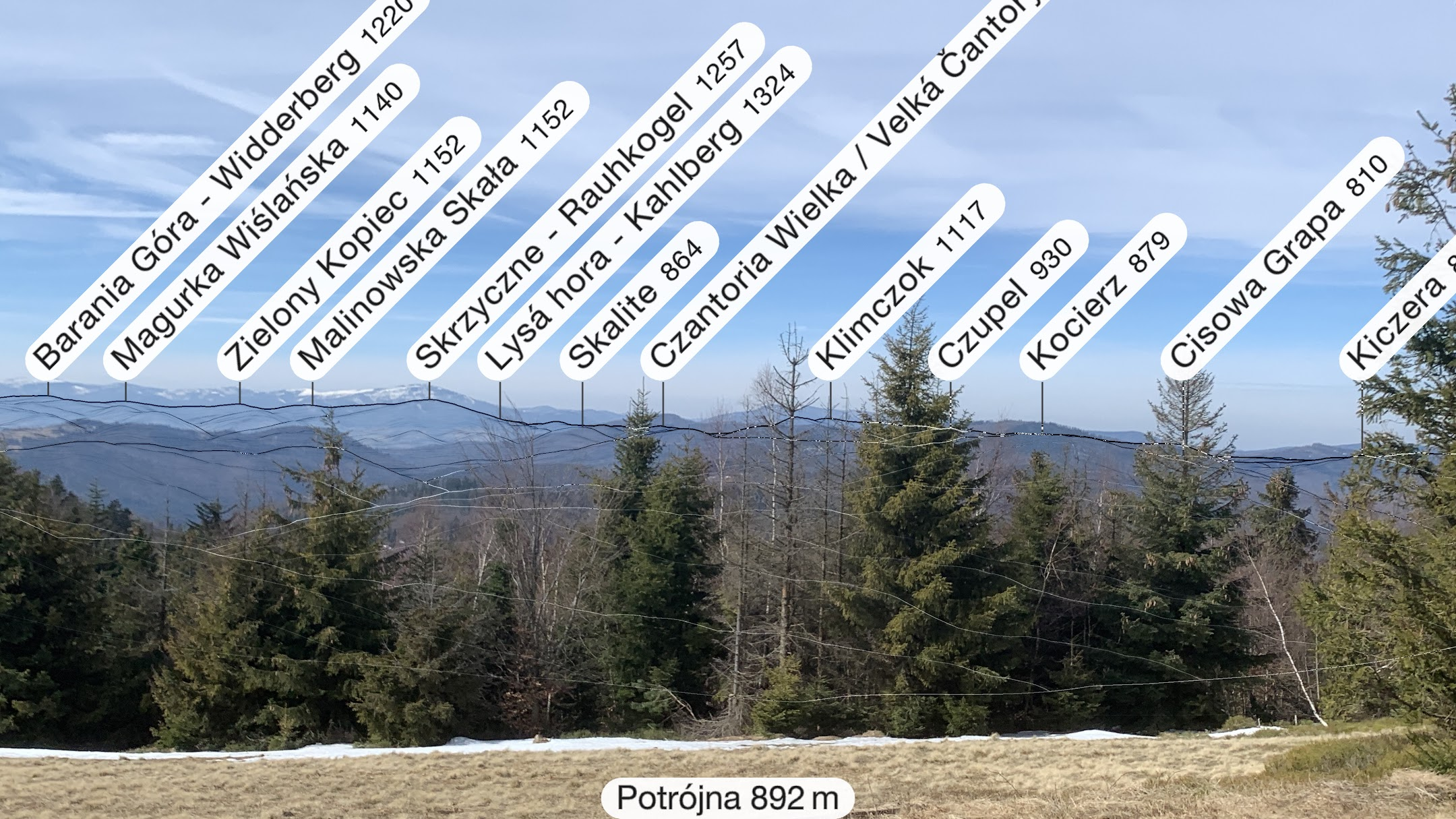 Widok na Beskid Śląski (najdalszy plan) z Potrójnej (883m)
