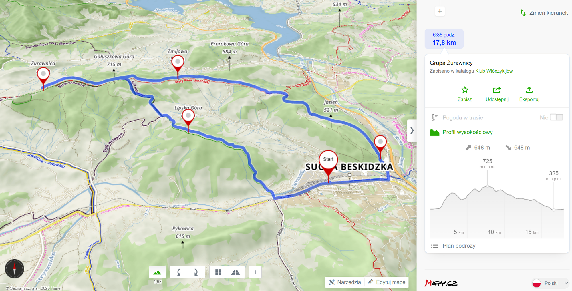 Trasa Wycieczki (18km, 650m podejść)