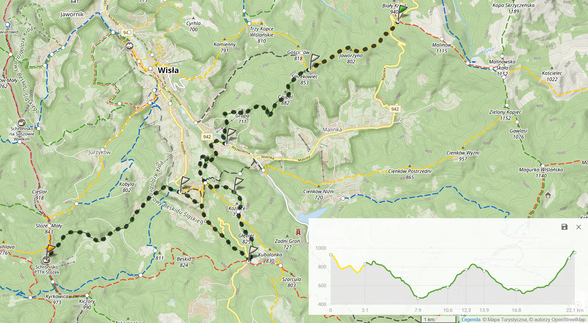 Zielony szlak Smerekowiec - Straconka. Dzień 1 (22,1km; 1086m podejść)