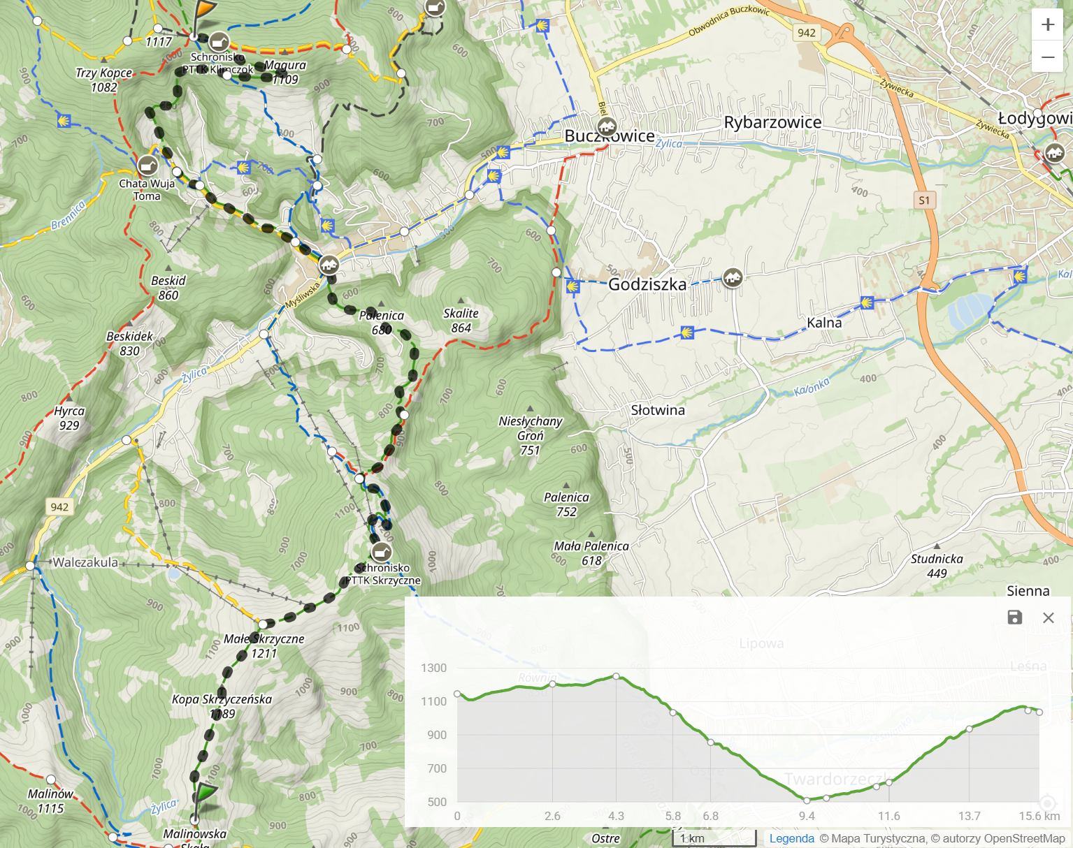 Zielony szlak Smerekowiec - Straconka, odcinek 3 (15,6km, 720m podejść)