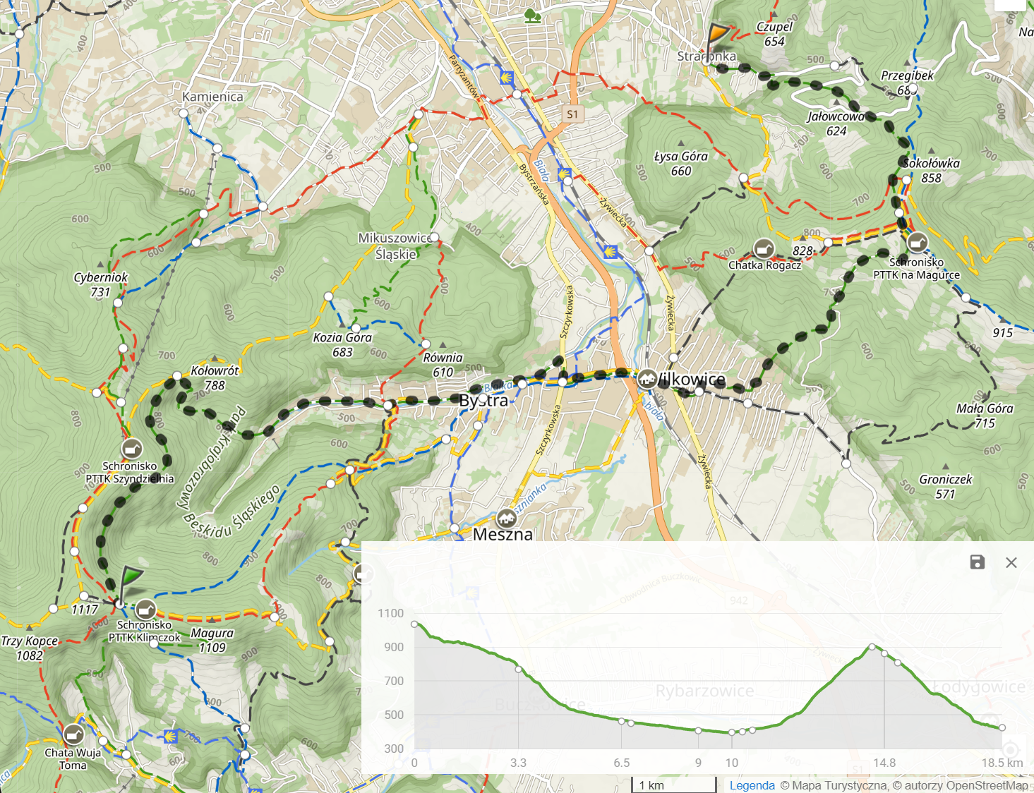 Zielony szlak Smerekowiec - Straconka, odcinek 4 (18,5km, 537m podejść)