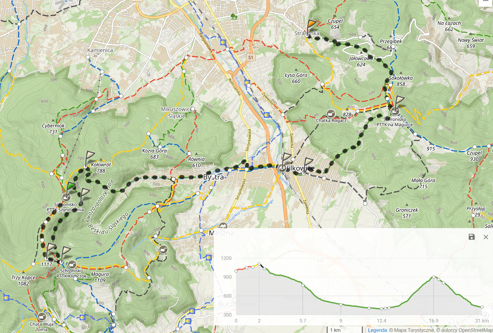 Pełna trasa w dniu 4 (21km, 648m podejść)