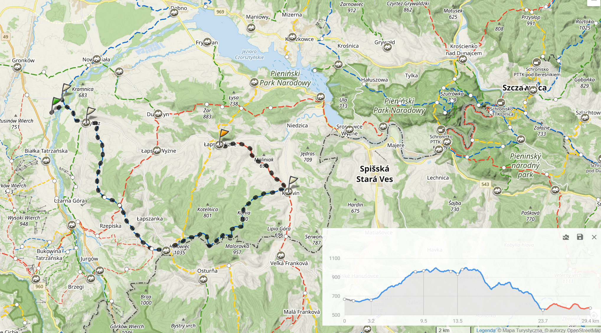 Niebieski szlak Brzeźnica - Kacwin, dzień 5: Trybsz, most na Białce - Kacwin (29,4km, 814m podejść)