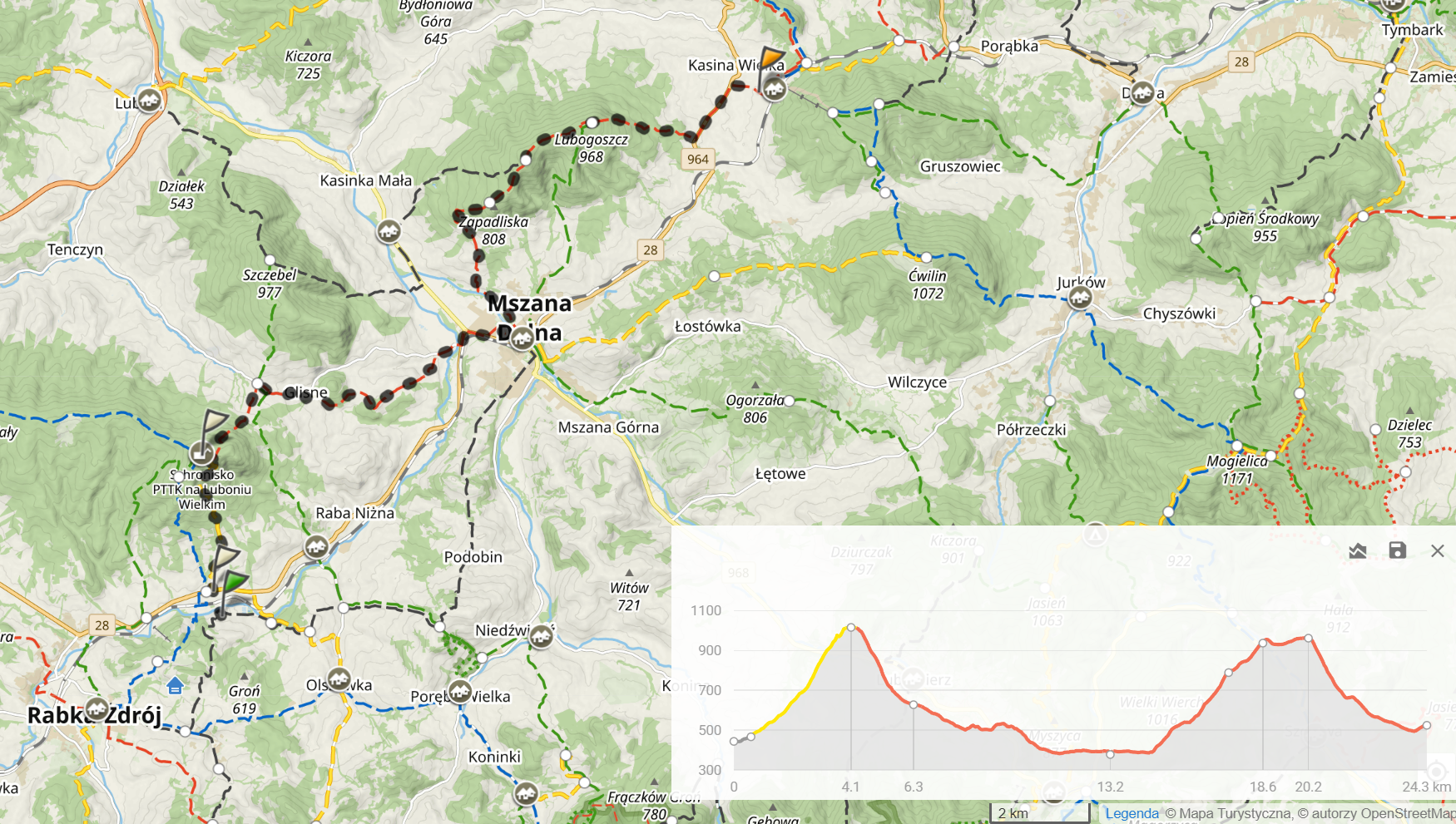 Mały Szlak Beskidzki - dzień 1. 24,3km i 1304m sumy podejść.