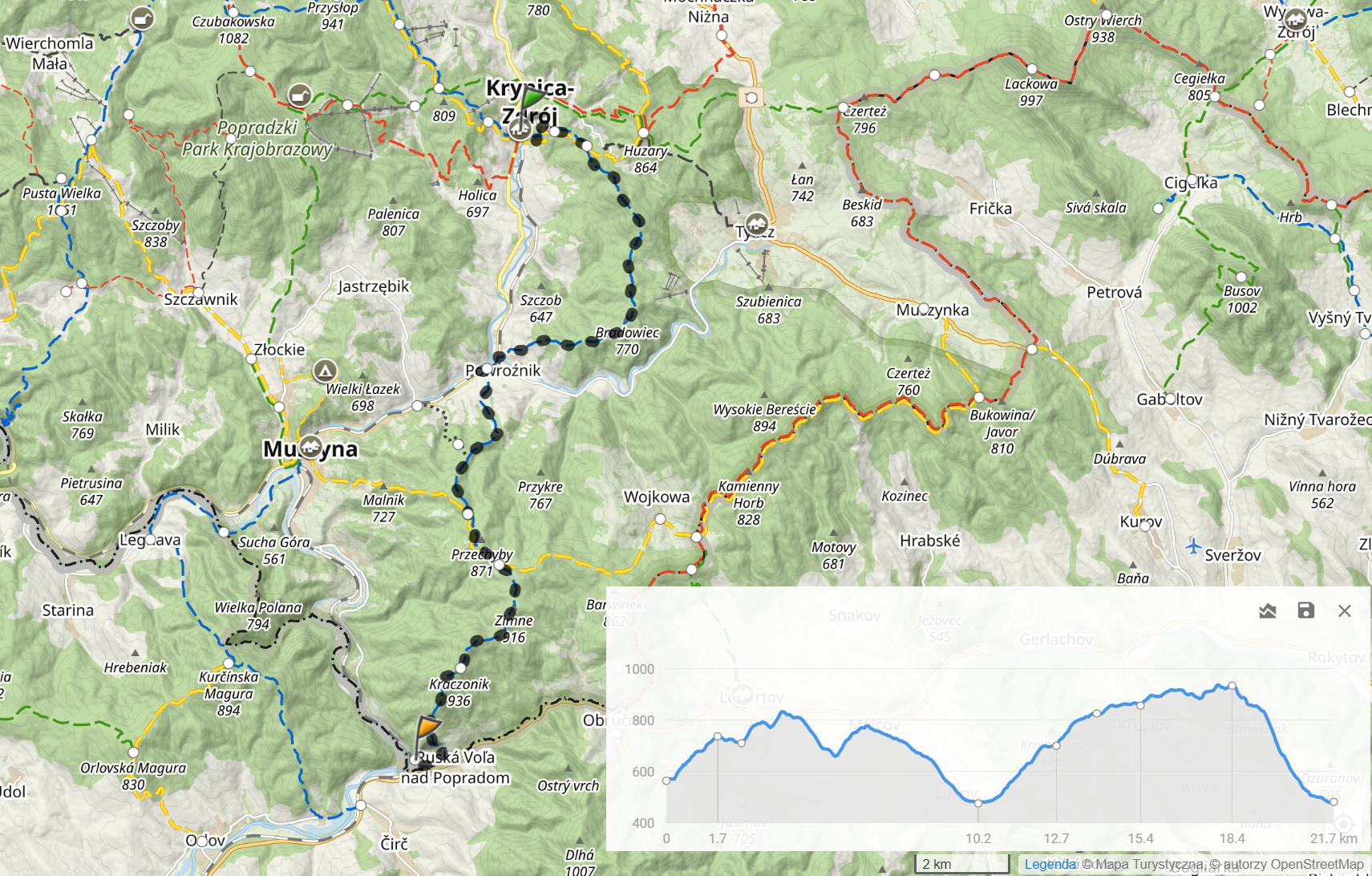 Niebieski szlak Żegiestów - Leluchów, dzień 2 (21,7km, 979m podejść)