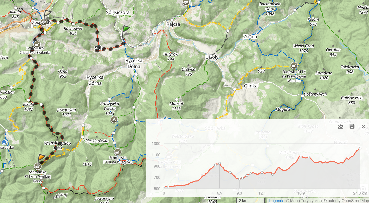 Pierwszy dzień na szlaku Sól - Rycerka (24,4km, 1397m podejść)