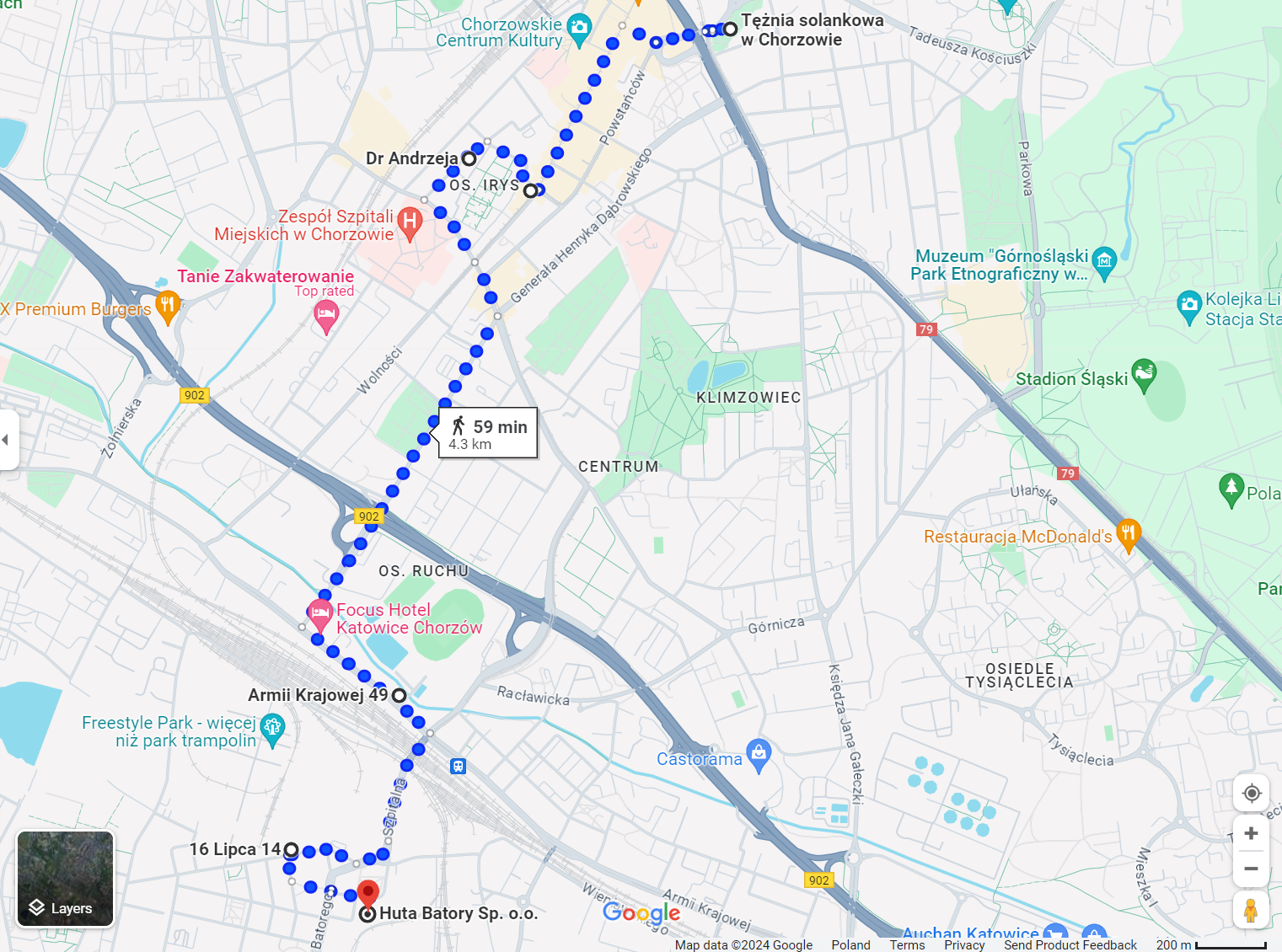 Chorzowski spacer ”Dwie Huty” - Trasa spaceru (4,3km)