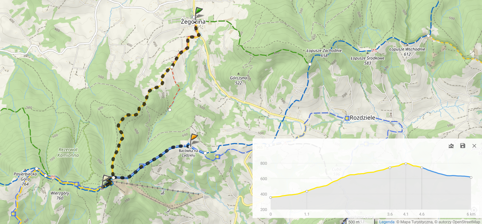 Trasa wycieczki (6,km, 432m podejść)