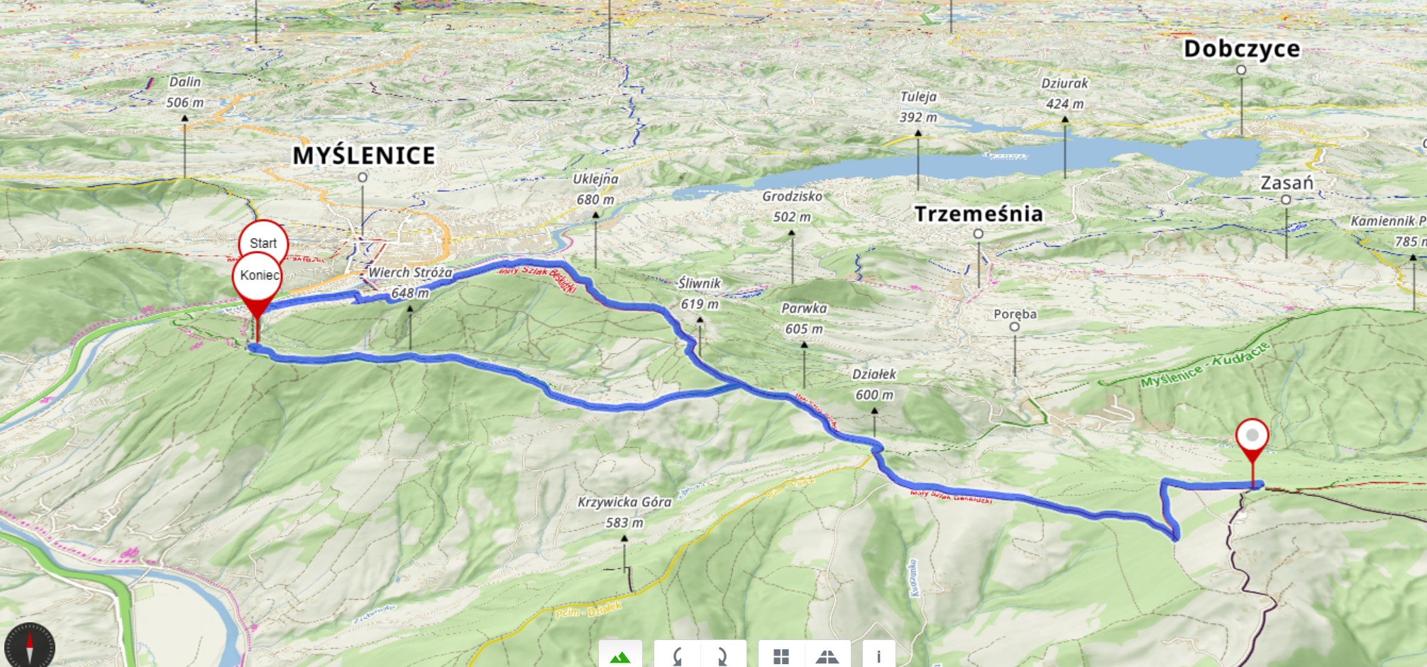 Trasa wycieczki (16,8km, 727m podejść + zjazd kolejką z Chełmu)