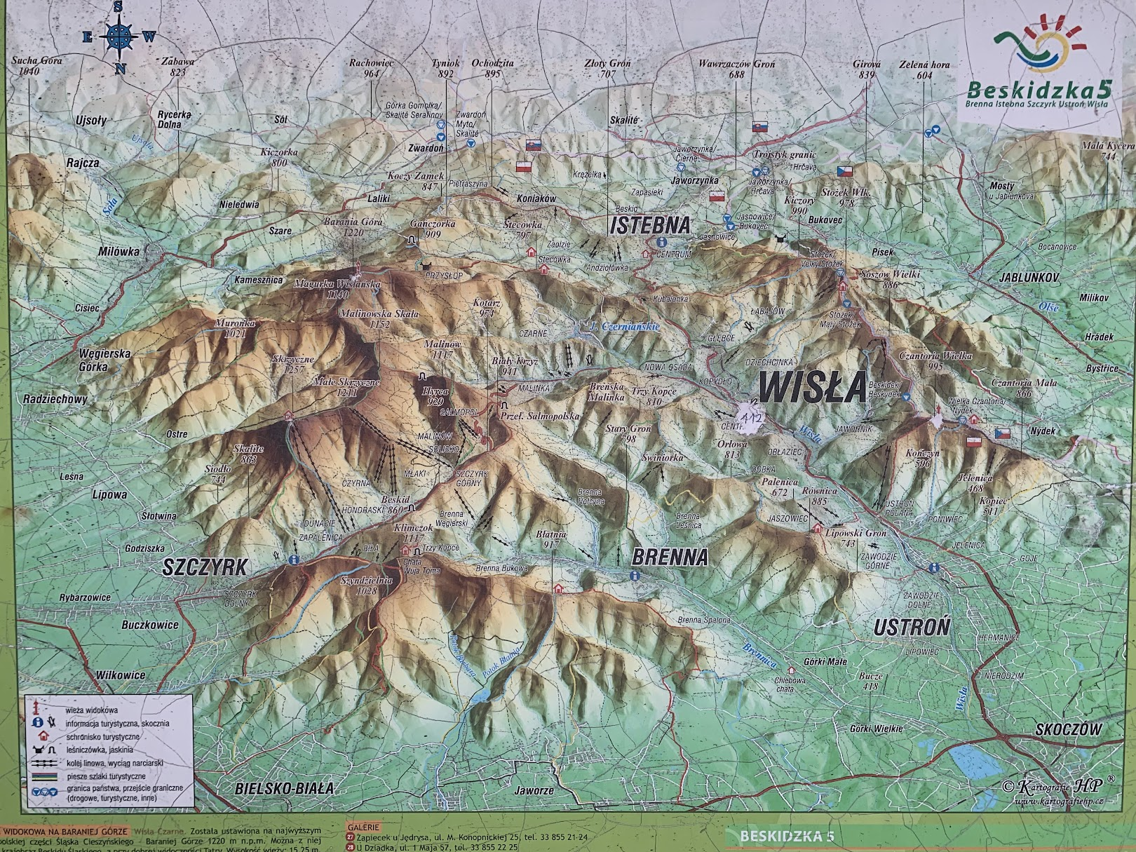 Położenie Wisły. Uwaga - mapa zorientowana na południe.