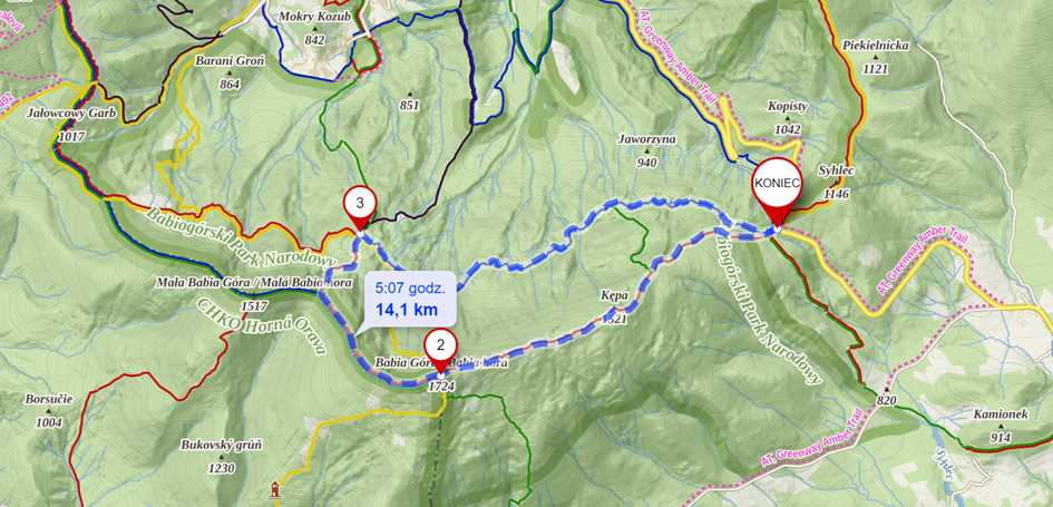 Trasa (14,1km i 734m podejść)