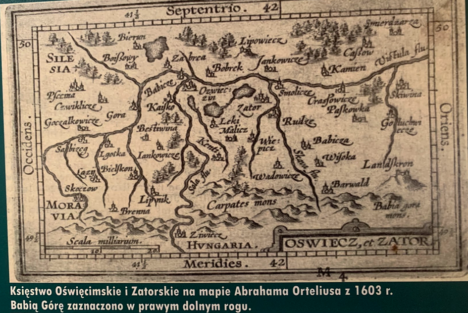 Mapa z 1603r. Babia Góra jest w prawym dolnym rogu