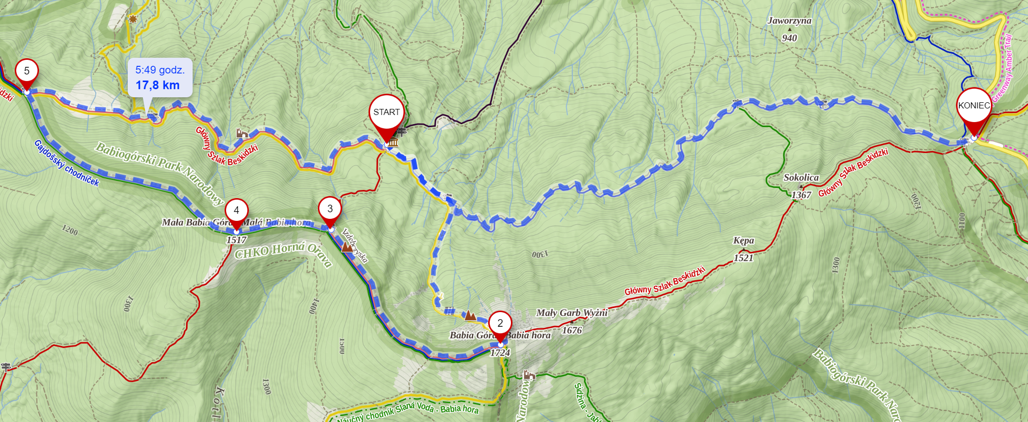 Trasa (17,8km i 758m podejść)