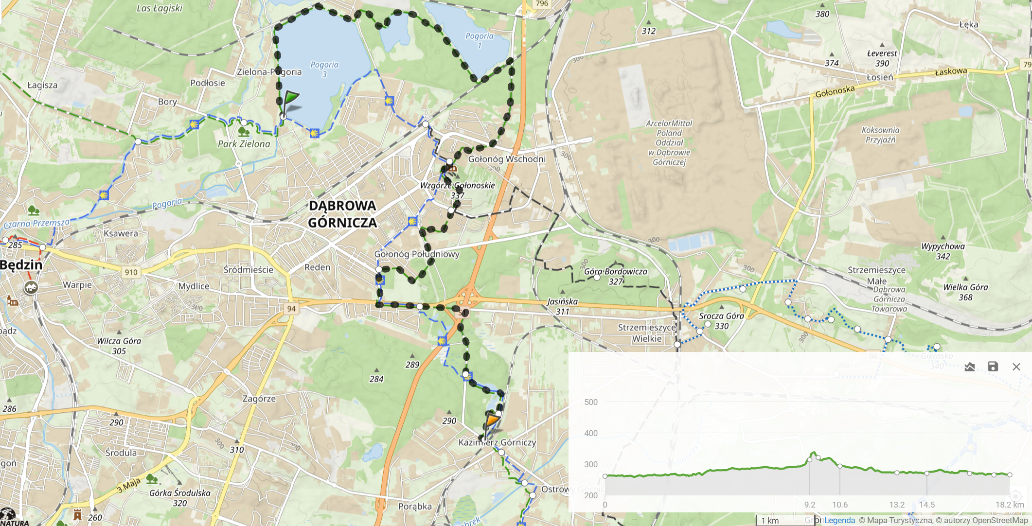 Zielony szlak 25-lecia PTTK, odcinek 3 ”Pogoria III - Kazimierz Górniczy” (15,2km, 163m podejść)