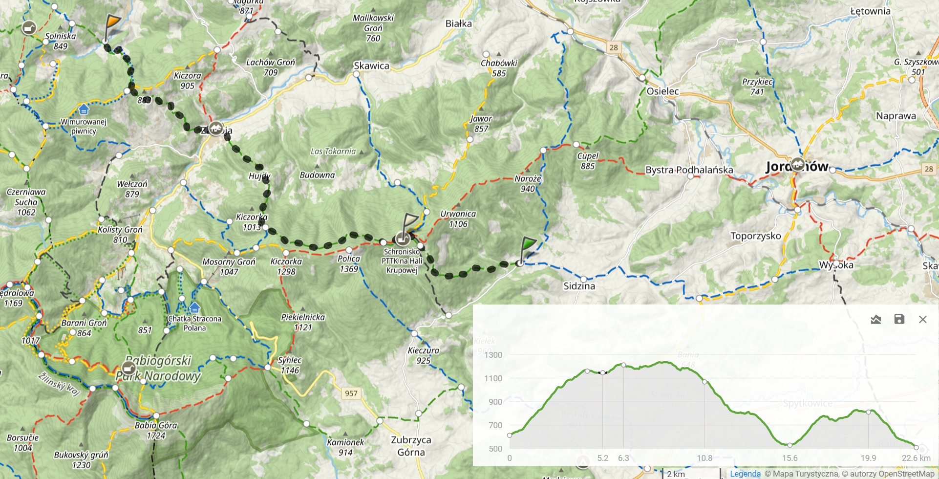 Zielony szlak Sidzina - Jabłonka. Dzień 1: Sidzina - Stryszawa Matusy (22,6km, 1112m podejść)