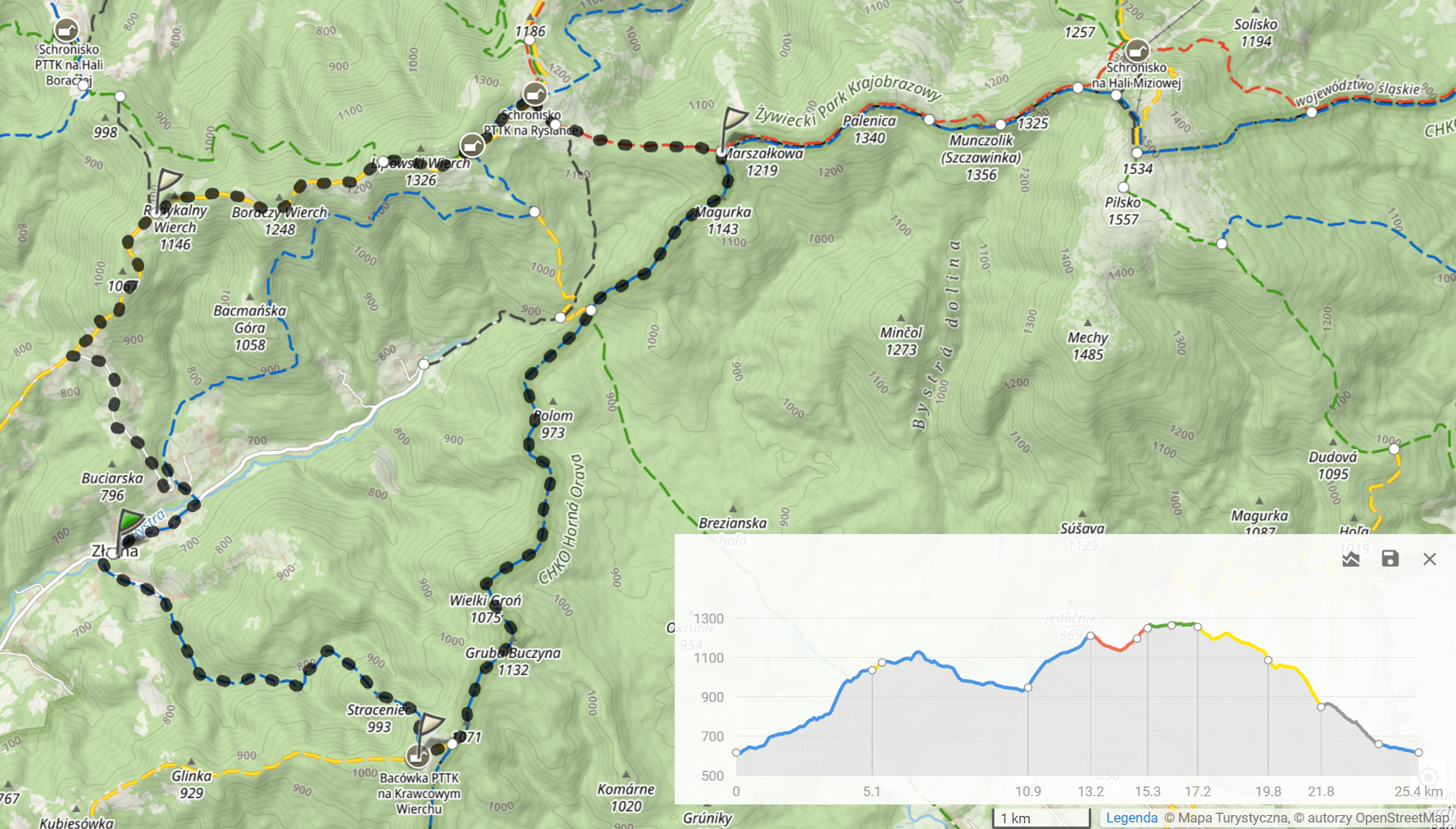 Trasa wyprawy (25,4km, 1104m podejść)