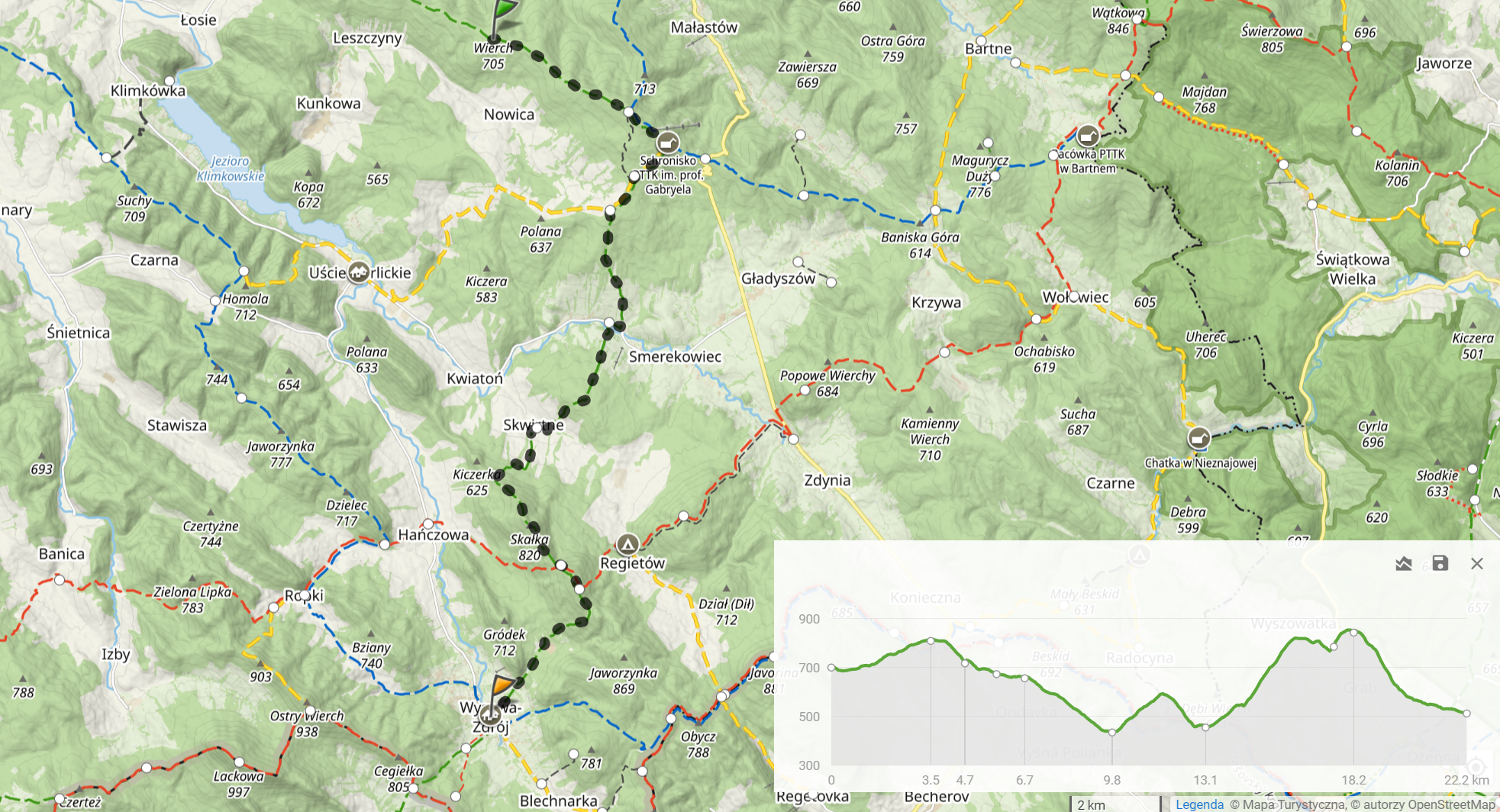 Zielony szlak Wincentego Pola - dzień 2 (22,2km, 768m podejść)
