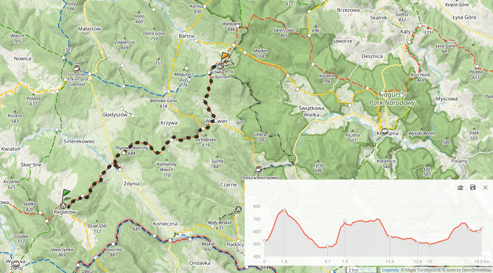 Główny Szlak Beskidzki 2024 - Dzień 11: ”Regietów - Bartne” (19,8km i 162m podejść). Nocleg: ”Bacówka PTTK w Bartnem”.