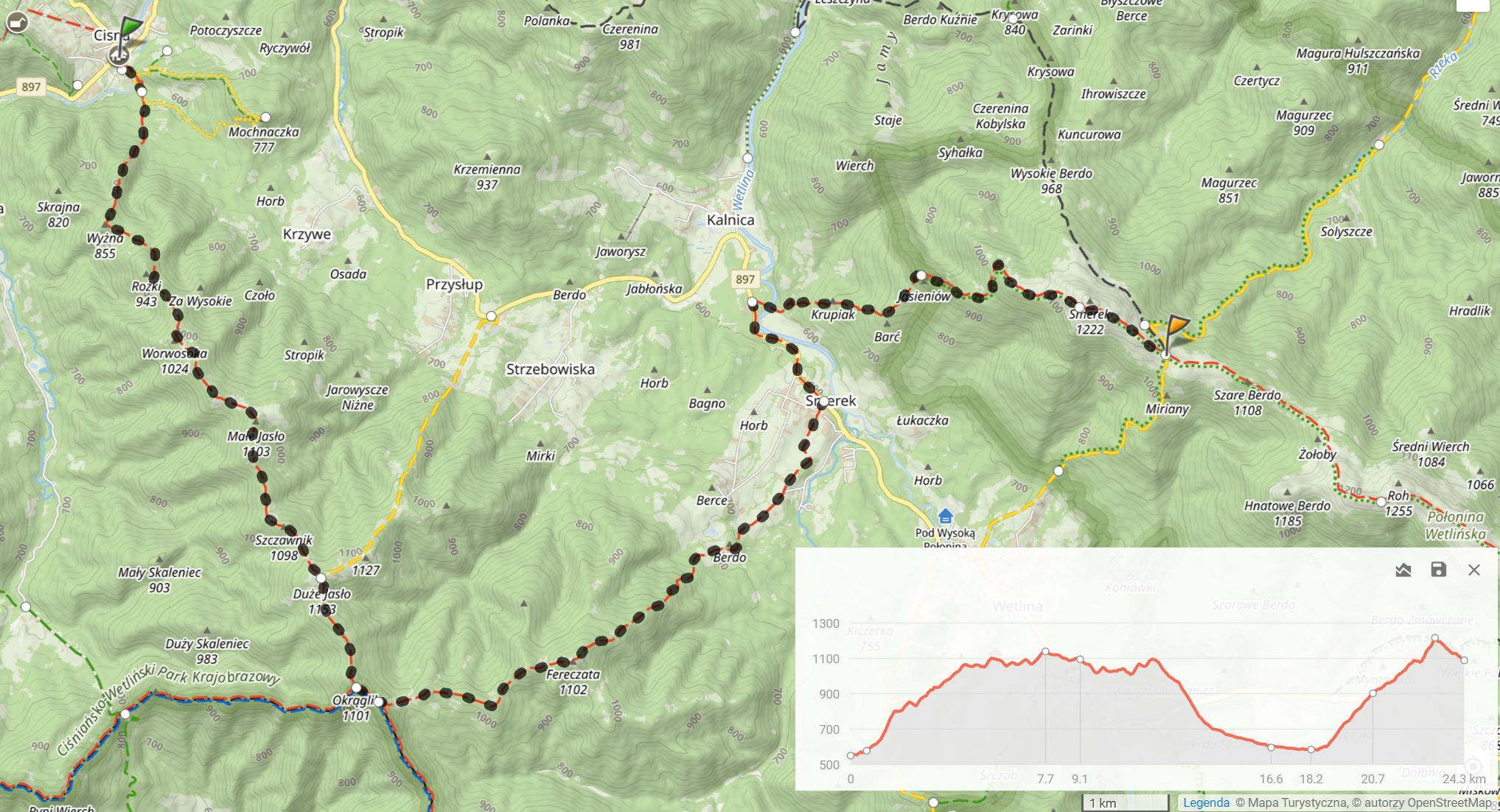 Główny Szlak Beskidzki 2024 - Dzień 17: ”Cisna - Przełęcz M. Orłowicza” (24,3km i 1543m podejść). Nocleg: ”Bieszczadzkie Marzenie”, Wetlina