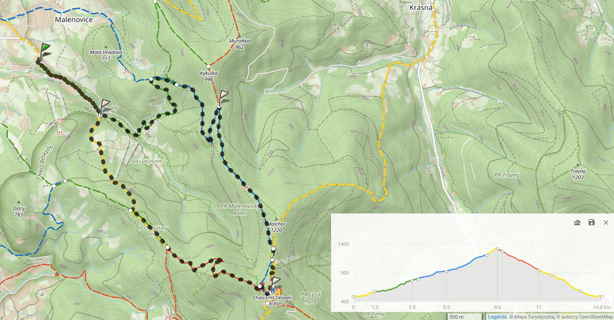 Długi weekend w Beskidzie Śląsko-Morawskim. Dzień 1 - Lysa Hora (14,8km, 921m podejść)